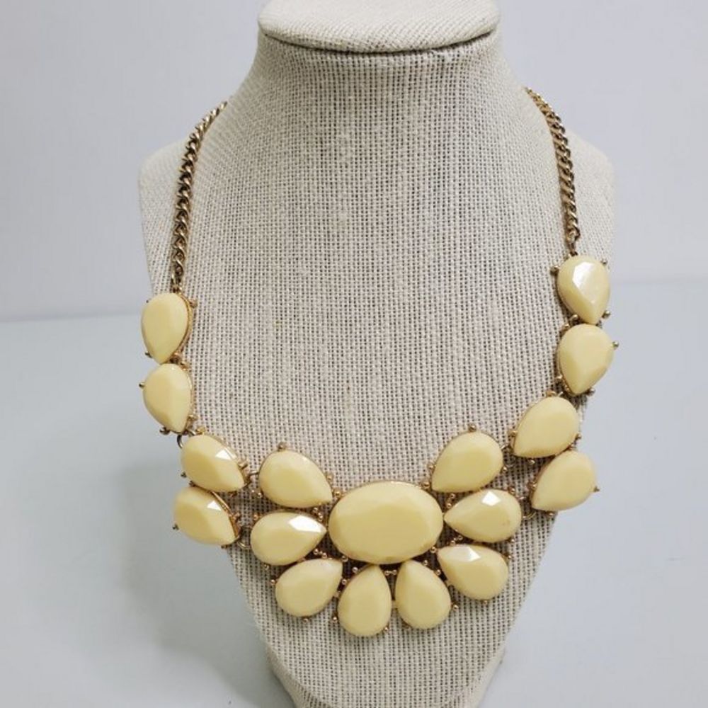 Cream Statement Necklace Yellow Big Faceted‎ Gold T